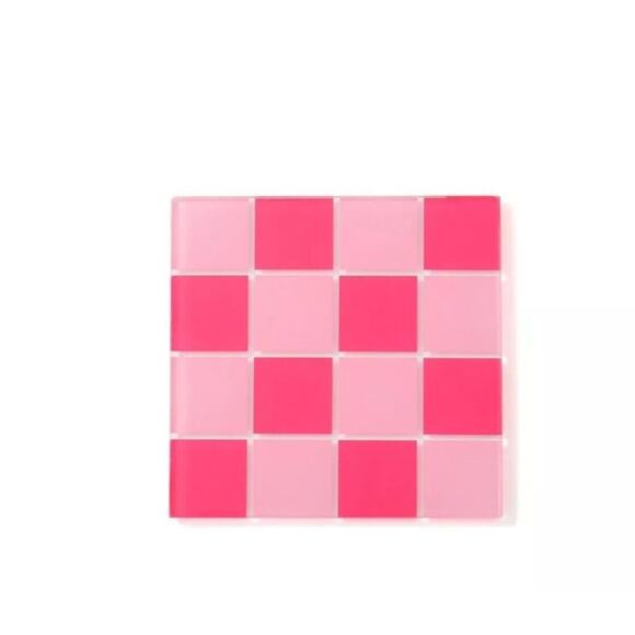 Bullseye’s Playground Square Drink Coasters (4) Count Pink Checkered Mosaic New - Picture 2 of 4